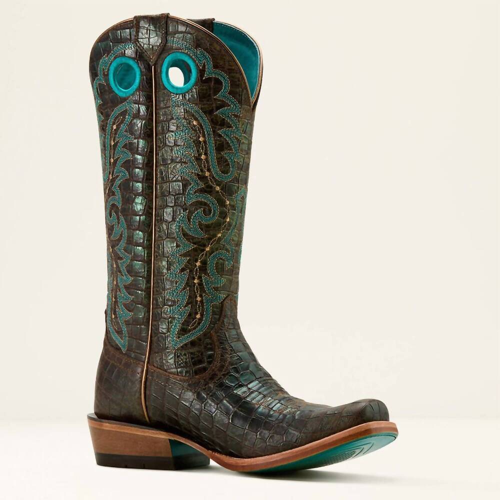 NEW ARIAT women's futurity boon leather croc print western boot in brown